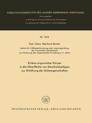 cover image of Einbau organischer Körper in die Oberfläche von Steinholzbelägen zur Erhöhung der Güteeigenschaften